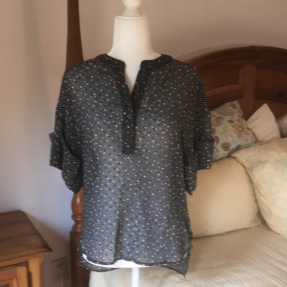 CAbi Semi Sheer Black Swiss Dot Blouse Size XS
